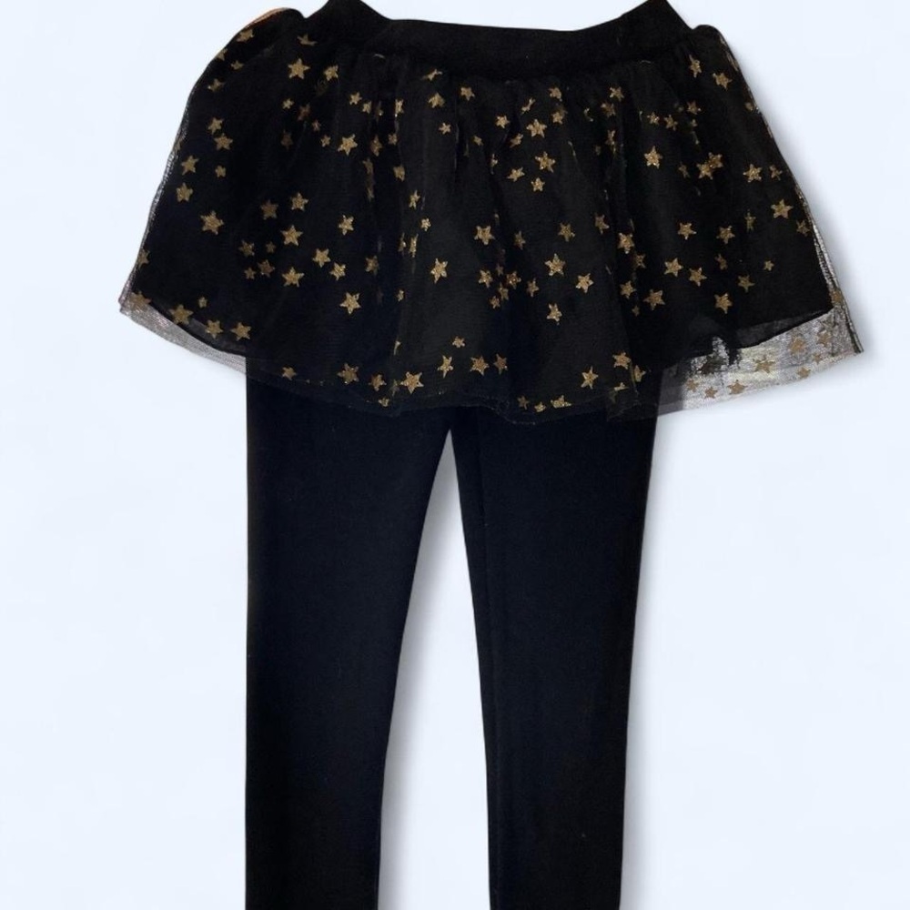 Black and Gold Star Kids Skirted Leggings